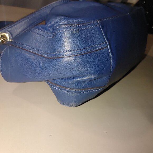 Michael Kors Ludlow Handbag Blue Soft Leather Tote Purse Gold Drawstring Details - Picture 4 of 14